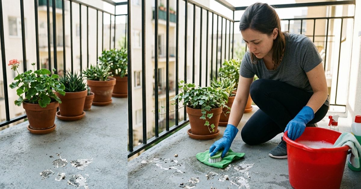 Mon astuce à 0 euro pour nettoyer les fientes sur un balcon en 2 minutes