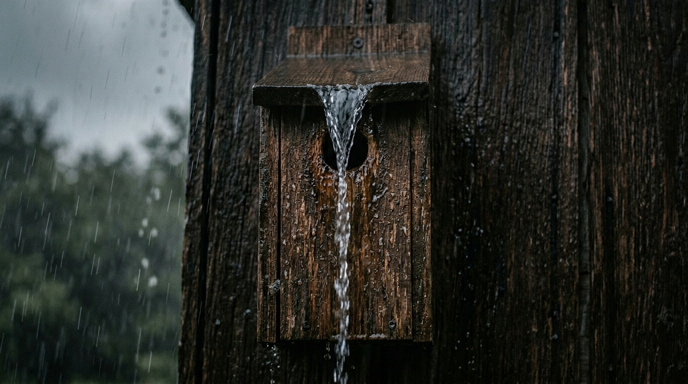 Lerreur du nichoir installé sans inclinaison qui laisse entrer la pluie