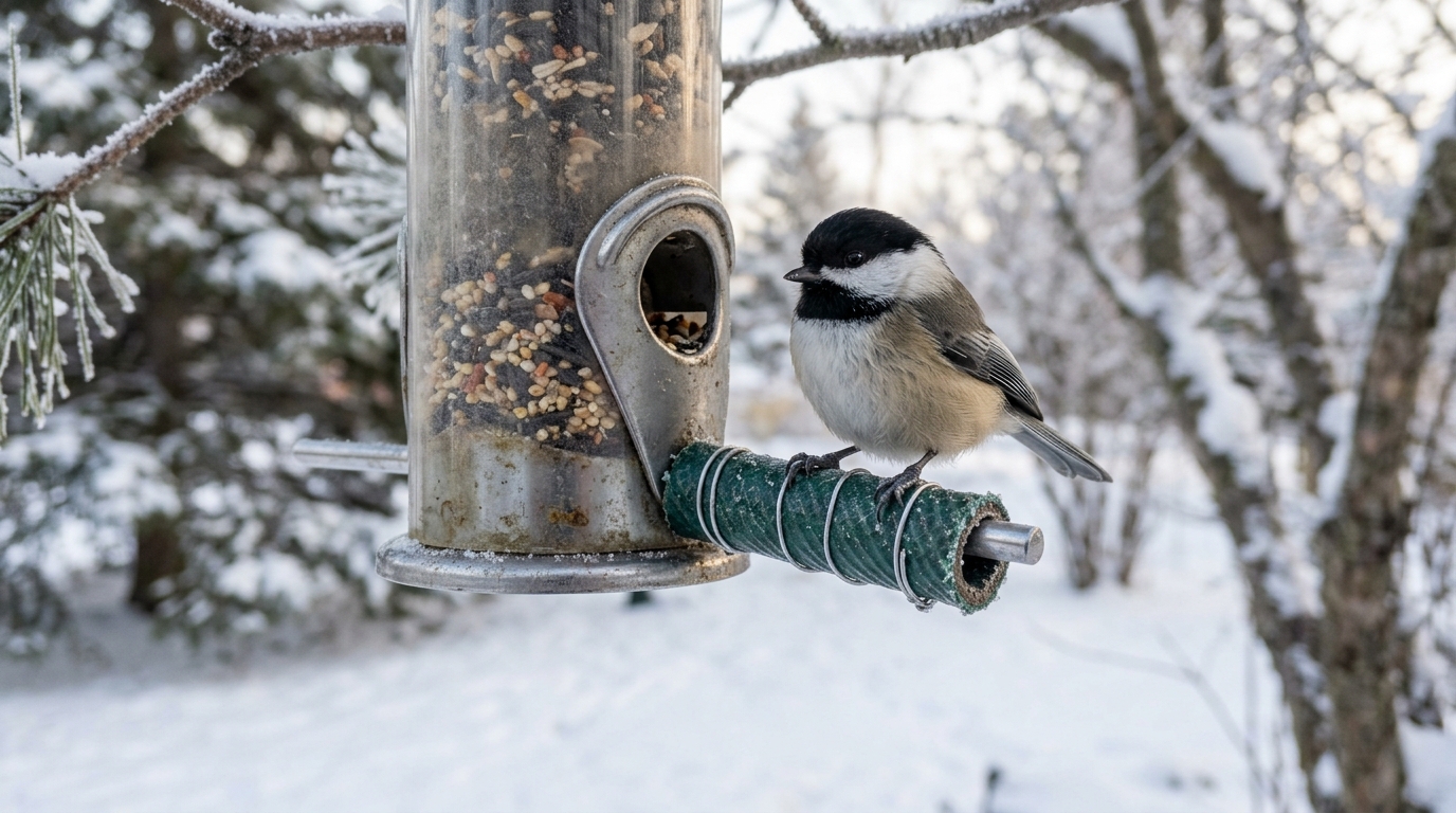 Ce bout de vieux tuyau darrosage protège les pattes des oiseaux en hiver