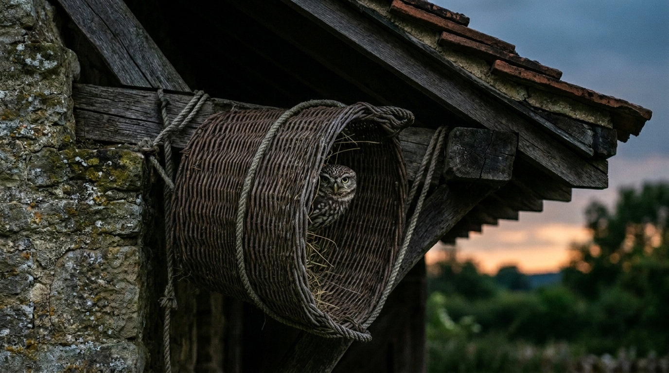Accrocher ce vieux panier en osier offre un abri immédiat aux chouettes