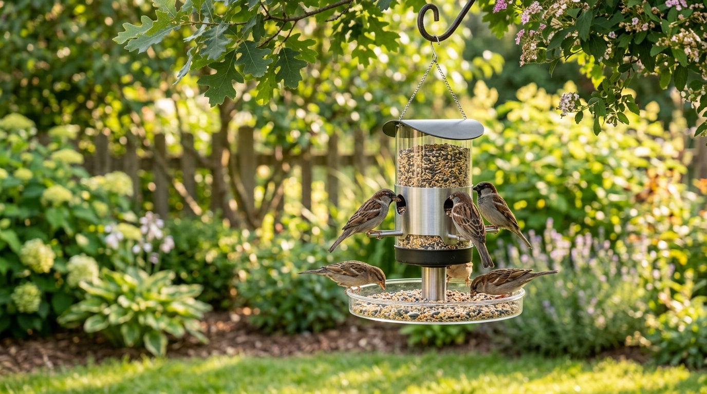 Jai installé cette mangeoire anti-gaspillage : les moineaux adorent