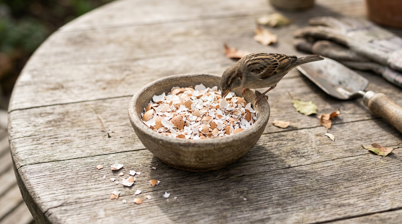 Mettre des coquilles dœufs broyées offre ce minéral vital aux oiseaux