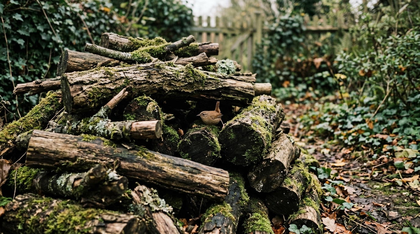 Ce vieux tas de bois mort au fond du jardin que les roitelets sarrachent