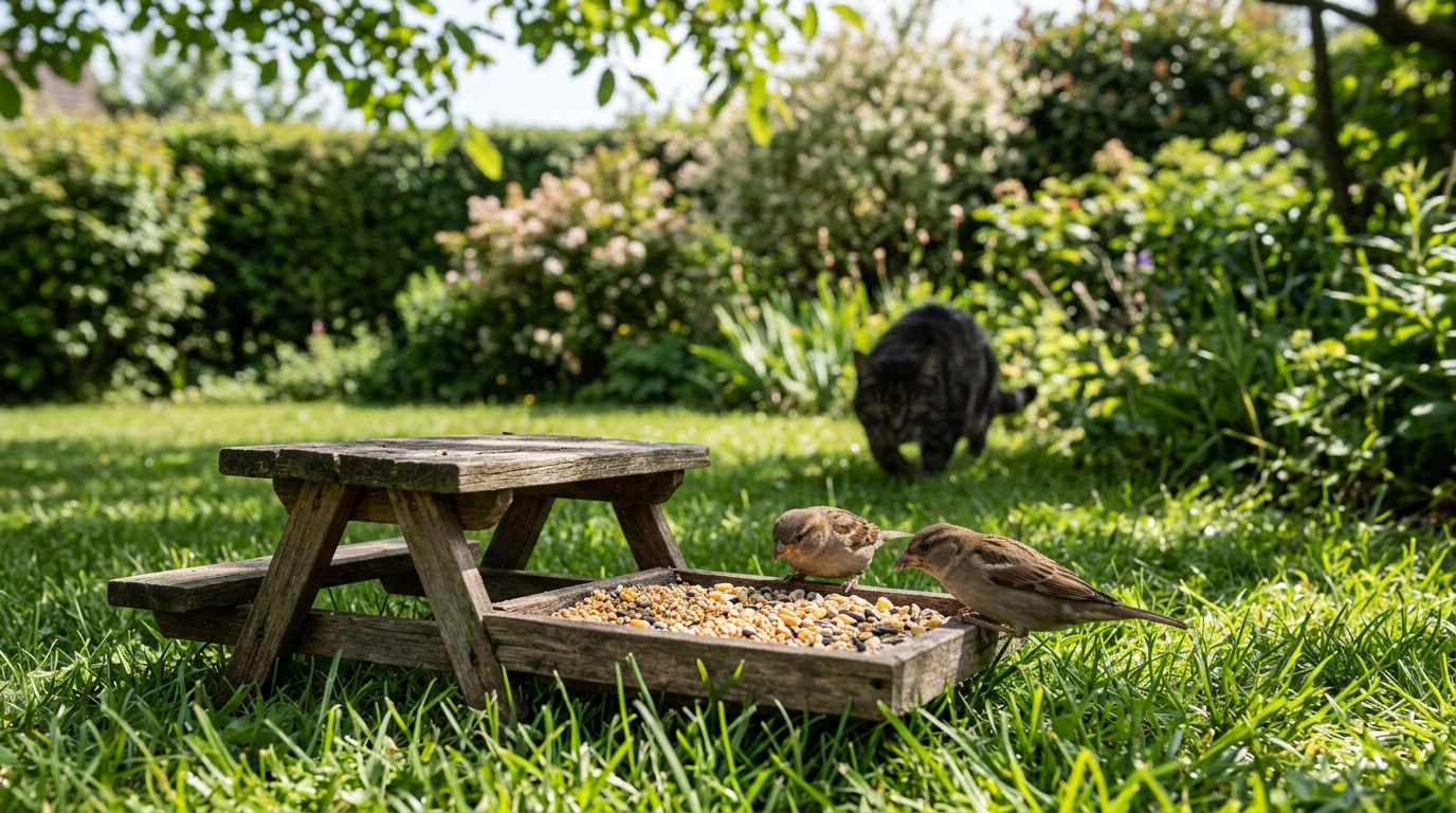 Lerreur de la mangeoire trop basse qui offre les oiseaux sur un plateau