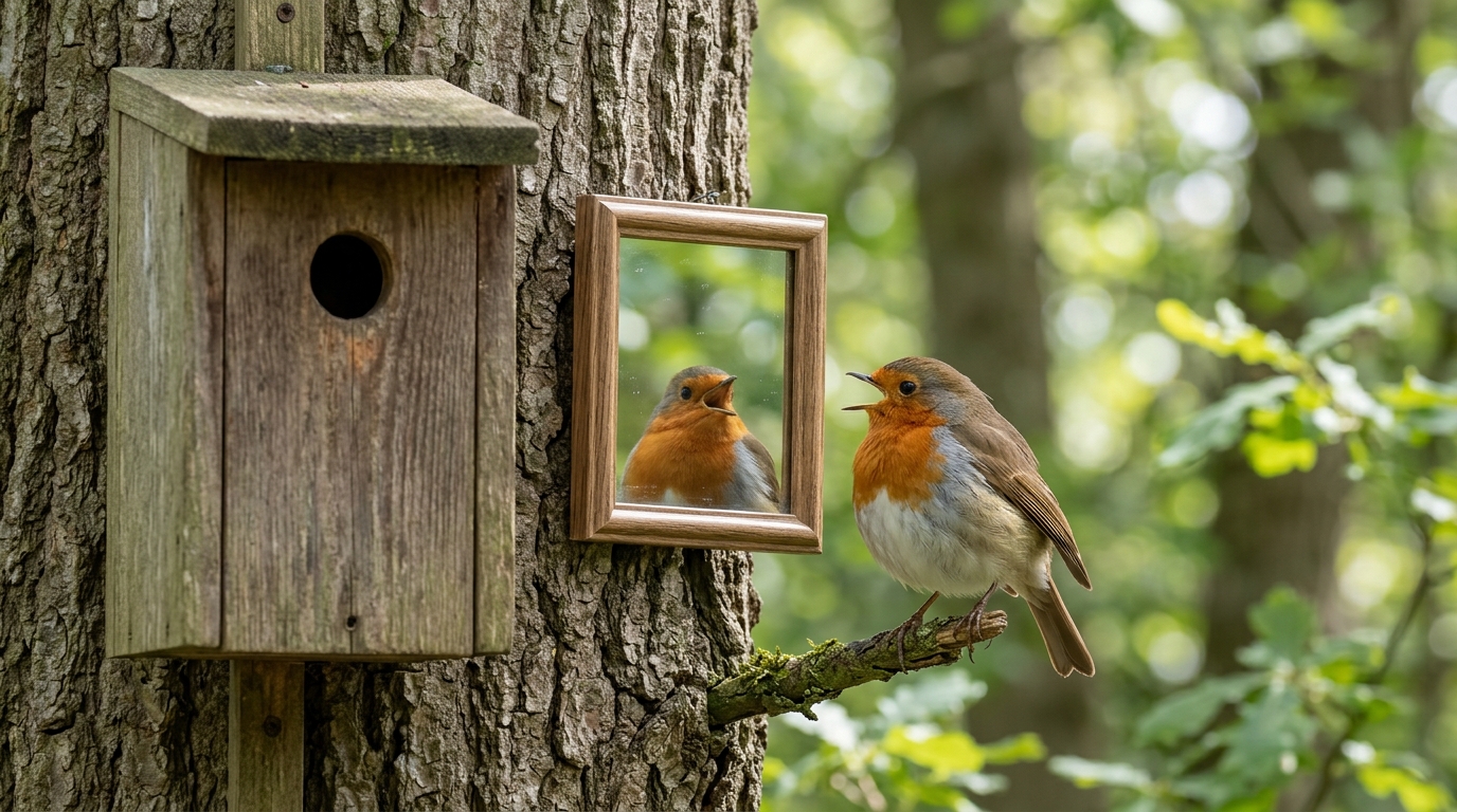 Placer un miroir près du nichoir provoque ce comportement très étrange